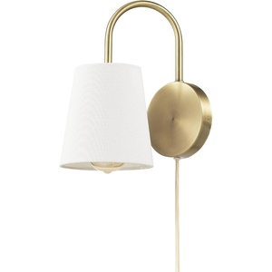 Globe Electric 65000132 Rechargeable Battery Wall Sconce, Integrated LED, Matte Black Finish, White Fabric Shade, 3-Step Touch Dimming, Timer, USB-C Charging, Wireless Modern Lighting(Matte Brass  White Textured Shade)