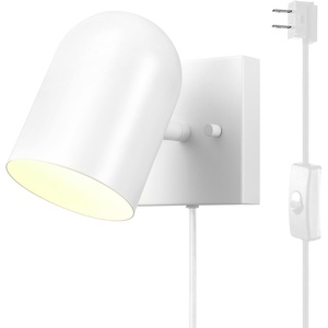 Globe Electric 65000146 1-Light Plug-in or Hardwire Wall Sconce, Matte White, 6ft White Braided Fabric Cord, in-Line Rocker Switch, Wall Lights for Living Room, Home Décor