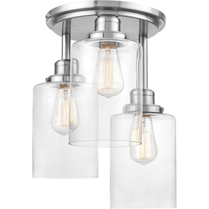 Globe Electric 65457 3-Light Flush Mount Ceiling Light, Matte Gold, Clear Glass Shades, Bedroom Lighting Fixtures Ceiling, Dining Room Fixture, Timeless Lighting for Hallway or Dining Room(Brushed Steel)