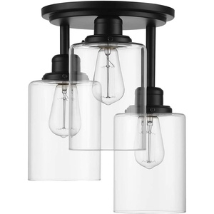 Globe Electric 65457 3-Light Flush Mount Ceiling Light, Matte Gold, Clear Glass Shades, Bedroom Lighting Fixtures Ceiling, Dining Room Fixture, Timeless Lighting for Hallway or Dining Room(Matte Black)