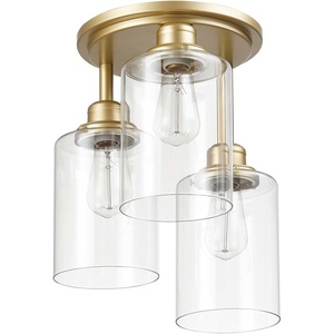 Globe Electric 65457 3-Light Flush Mount Ceiling Light, Matte Gold, Clear Glass Shades, Bedroom Lighting Fixtures Ceiling, Dining Room Fixture, Timeless Lighting for Hallway or Dining Room(Matte Gold)