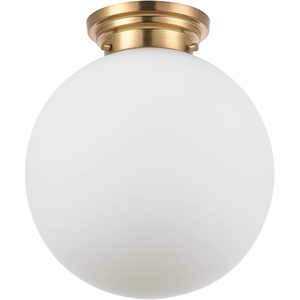 Globe Electric 65694 Portland 1-Light Semi-Flush Mount Ceiling Lighting, Matte Brass, Opal Glass Shade, Bulb Not Included