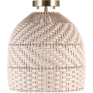 Globe Electric 65790 1-Light Flush Mount Ceiling Light, Matte Brass, Cream Rattan Shade