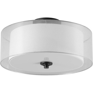 Globe Electric 65895 2-Light Semi-Flush Mount Ceiling Light, Matte Black, Linen Inner Fabric, White Organza Outer Shade, Bedroom Lighting Fixtures Ceiling, Lighting for Hallway or Dining Room