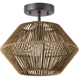 Globe Electric 65902 1-Light Flush Mount Ceiling Light, Matte Black, Paper Twine Shade(Terra)