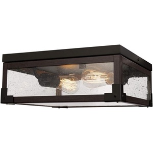 Globe Electric 65917 2-Light Flush Mount Ceiling Light, Dark Bronze, Dark-Wood Finish Accents, 5 Seeded Glass Panes, Bedroom Lighting Fixtures Ceiling, Lighting for Hallway or Dining Room(Dark Bronze  Dark Wood)