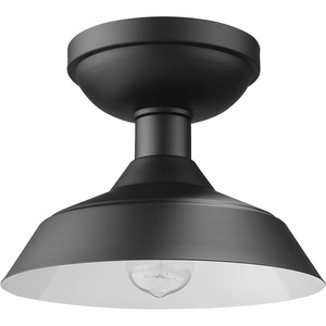 Globe Electric 66000038 18.5W LED Integrated Outdoor Indoor Flush Mount Ceiling Light Fixture, Matte White, Wood Toned Accent, Home Improvement, Front Porch Lighting(Black  Kurt)