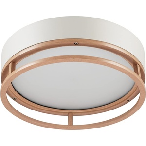 Globe Electric 66000038 18.5W LED Integrated Outdoor Indoor Flush Mount Ceiling Light Fixture, Matte White, Wood Toned Accent, Home Improvement, Front Porch Lighting(White  Ray)