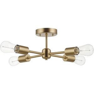 Globe Electric 66000072 4-Light Adjustable Socket Semi-Flush Mount Ceiling Light, Matte Black, Matte Brass Accents, Ceiling Light Fixture, Home Improvement, E26 Base, Pivot Joint, Exposed Socket(Sansa)