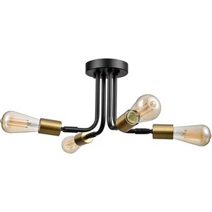 Globe Electric 66000072 4-Light Adjustable Socket Semi-Flush Mount Ceiling Light, Matte Black, Matte Brass Accents, Ceiling Light Fixture, Home Improvement, E26 Base, Pivot Joint, Exposed Socket(Samuel)