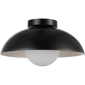 Globe Electric 66000076 1-Light Flush Mount Ceiling Light, Matte Black and White Opal Glass Dual Shade, Modern Lighting for Kitchen Island or Dining Room, Wall and Dimmer Switch Compatible(Black  Bronze Trim)