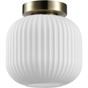 Globe Electric 66000076 1-Light Flush Mount Ceiling Light, Matte Black and White Opal Glass Dual Shade, Modern Lighting for Kitchen Island or Dining Room, Wall and Dimmer Switch Compatible(Matte Brass  Ribbed Shade)