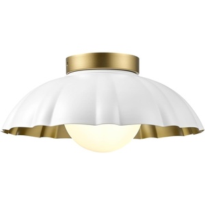 Globe Electric 66000076 1-Light Flush Mount Ceiling Light, Matte Black and White Opal Glass Dual Shade, Modern Lighting for Kitchen Island or Dining Room, Wall and Dimmer Switch Compatible(White & Brass)