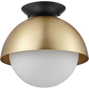 Globe Electric 66000076 1-Light Flush Mount Ceiling Light, Matte Black and White Opal Glass Dual Shade, Modern Lighting for Kitchen Island or Dining Room, Wall and Dimmer Switch Compatible(Matte Brass  Black)