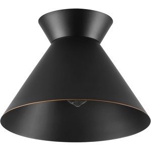 Globe Electric 66000076 1-Light Flush Mount Ceiling Light, Matte Black and White Opal Glass Dual Shade, Modern Lighting for Kitchen Island or Dining Room, Wall and Dimmer Switch Compatible(Matte Black  Bronze Trim)