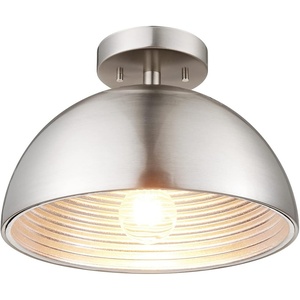 Globe Electric 69995 Rachelle 1-Light Flush Mount Ceiling Light, Brushed Nickel, Ribbed Interior, Silver, 220 Lumen
