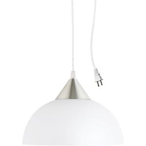 Globe Electric Amelia 1-Light Plug-in Pendant Lighting, Matte White, White Glass Shade, Bulb Not Included(Brushed Steel)
