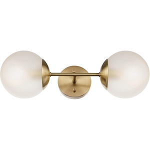Globe Electric Celestia 2-Light Wall Sconce, Matte Brass, Frosted Glass Shades
