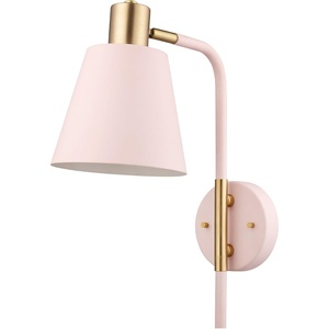 Globe Electric Cleo 1-Light Plug-in or Hardwire Wall Sconce, Blush Pink, Matte Brass Accents, Black Cloth Cord, Bulb Not Included((Pack of 1))