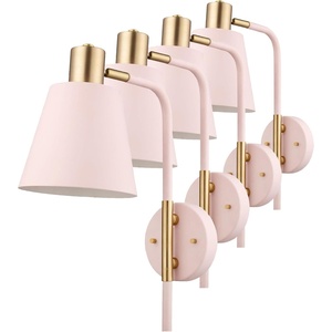 Globe Electric Cleo 1-Light Plug-in or Hardwire Wall Sconce, Blush Pink, Matte Brass Accents, Black Cloth Cord, Bulb Not Included((Pack of 4))