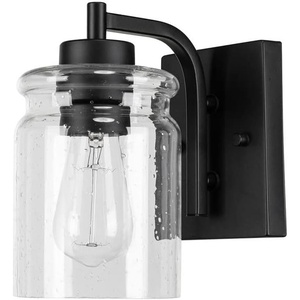 Globe Electric Crowe 1-Light Outdoor Wall Sconce, Matte Black, Seeded Glass Shade