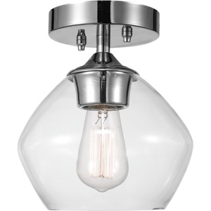 Globe Electric Harrow 1-Light Semi-Flush Mount Ceiling Lighting, Matte Brass, Clear Glass Shade(Chrome  Harrow)
