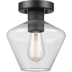Globe Electric Harrow 1-Light Semi-Flush Mount Ceiling Lighting, Matte Brass, Clear Glass Shade(Matte Black  Harling)