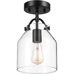 Globe Electric Harrow 1-Light Semi-Flush Mount Ceiling Lighting, Matte Brass, Clear Glass Shade(Matte Black  Helm)