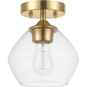 Globe Electric Harrow 1-Light Semi-Flush Mount Ceiling Lighting, Matte Brass, Clear Glass Shade(Matte Brass  Harrow)