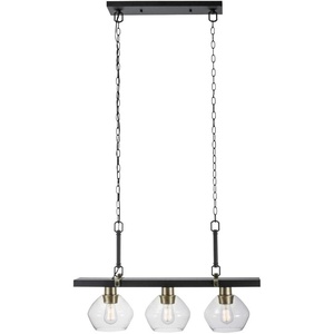 Globe Electric Harrow 3 Linear Pendant Lighting with Gold Accent Sockets Shades 60873, Matte Black with Clear Glass, Bulb Not Included(Matte Black with Clear Glass)