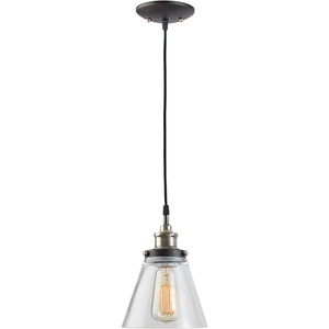 Globe Electric Jackson 1-Light Pendant, Antique Brass, Bronze Accent, Glass Shade,64750(Antique Brass)