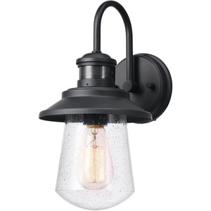 Globe Electric Mariner 1-Light Matte Black Outdoor Wall Sconce | Motion Activated, Seeded Glass Shade