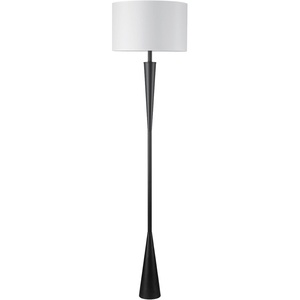 Globe Electric Novogratz x Globe Harrington 65″ Floor Lamp, 2-Tone Faux Wood Base, White Fabric Shade, Socket Rotary Switch 67225(Matte Black  White Shade)