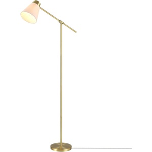 Globe Electric Novogratz x Globe Harrington 65″ Floor Lamp, 2-Tone Faux Wood Base, White Fabric Shade, Socket Rotary Switch 67225(Matte Brass Plated)