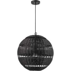 Globe Electric x Novogratz 44761 1-Light Outdoor Plug-in Pendant Lighting, Plastic Rattan Shade, Frosted Inner Layer, Bronze Hanging Cord and Chain, Ceiling Light, Indoor Compatible(Beth)