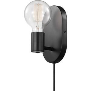 Globe Electric x Novogratz 51488 1-Light Plug-in or Hardwire Wall Sconce, Matte Black, 6ft Fabric Covered Cord, Rocker Switch, Wall Lights for Apartment or Renters, Modern Lighting