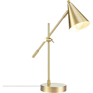 Globe Electric x Novogratz 52887 18″ Desk Lamp, Matte Brass Finish, Adjustable Height, Balance Arm, Rotary Switch on Shade, Modern Lighting for Bedroom or Office, E26 Base 50W Bulb(Brass)
