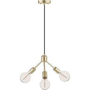Globe Electric x Novogratz 60753 3-Light Chandelier, Gold Finish, Matte Black Cloth Cord, Ceiling Light Fixture, Lights for Living Room, Bedroom, Hallway, Office, Den, or Dining Room(Gold)