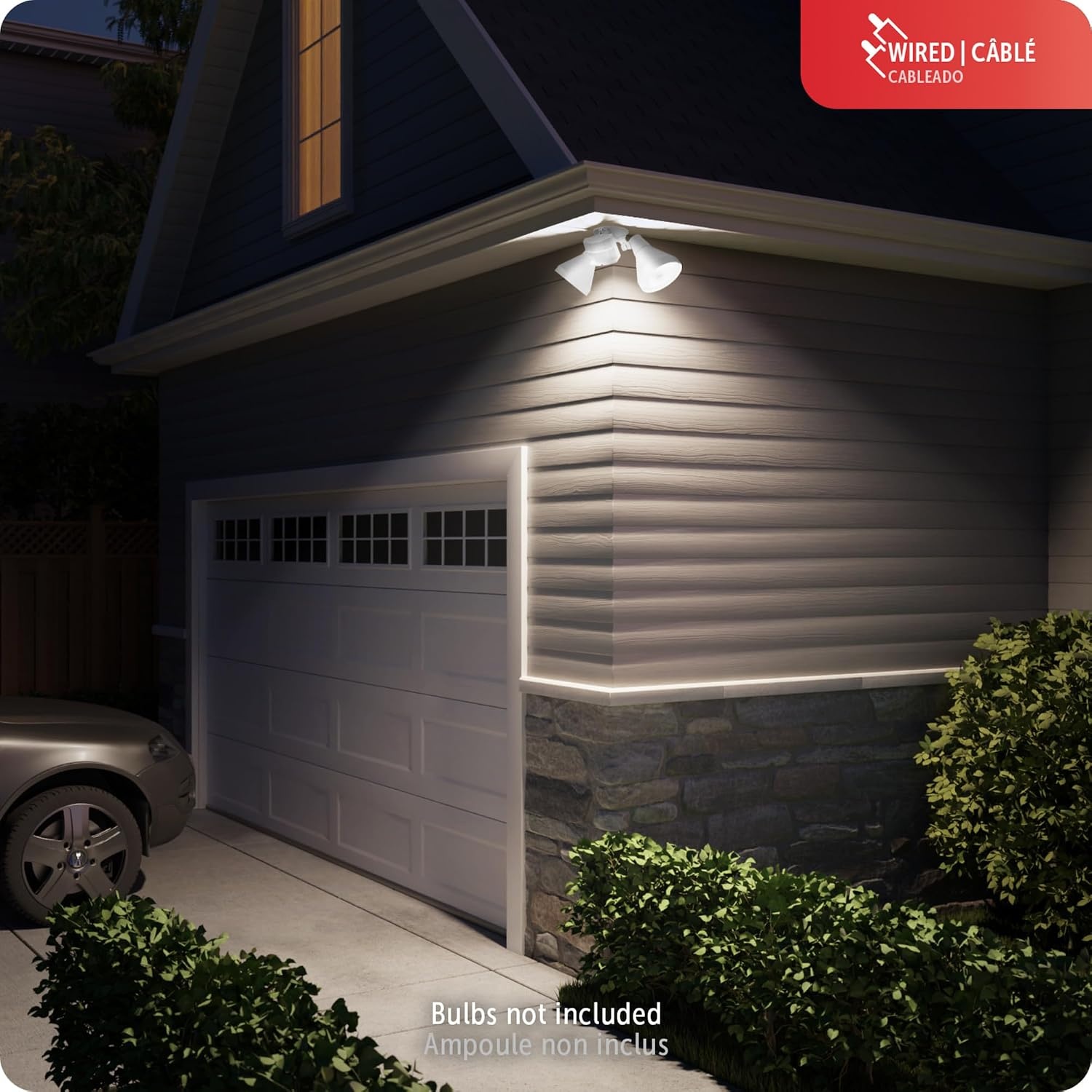 image:imageGLOBE 180Degree 240 W Twin Head White Hardwired Motion Sensor Security Flood Light MotionBright Spotlight Outdoor Outside House Lights