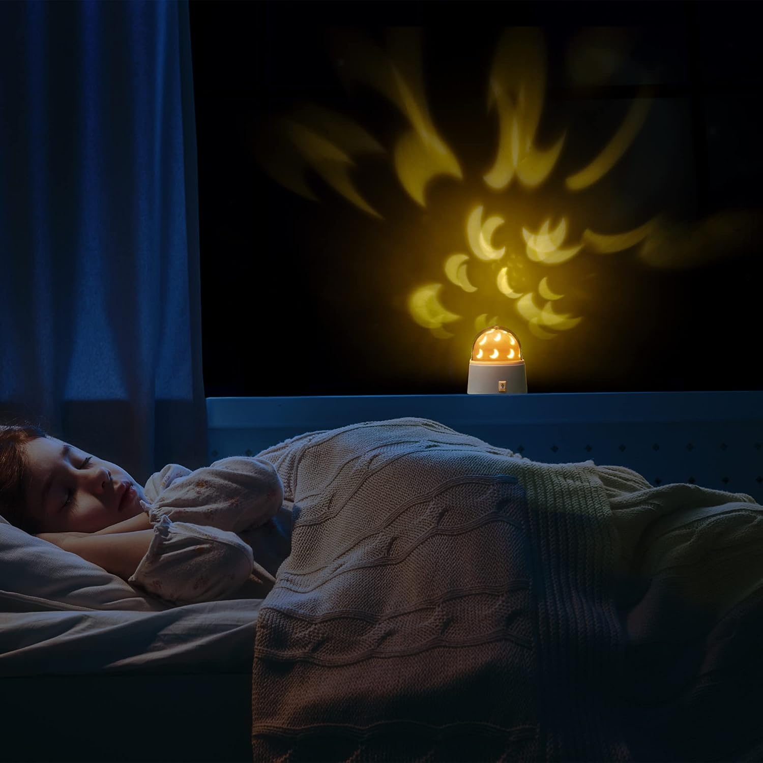 image:imageGLOBE Electric 13767 Rotating Projector Star and Moon LED Integrated Night Lights 2Pack 1x Star 1x Moon Battery Operated 30 Min Timer Onof Button White Finish