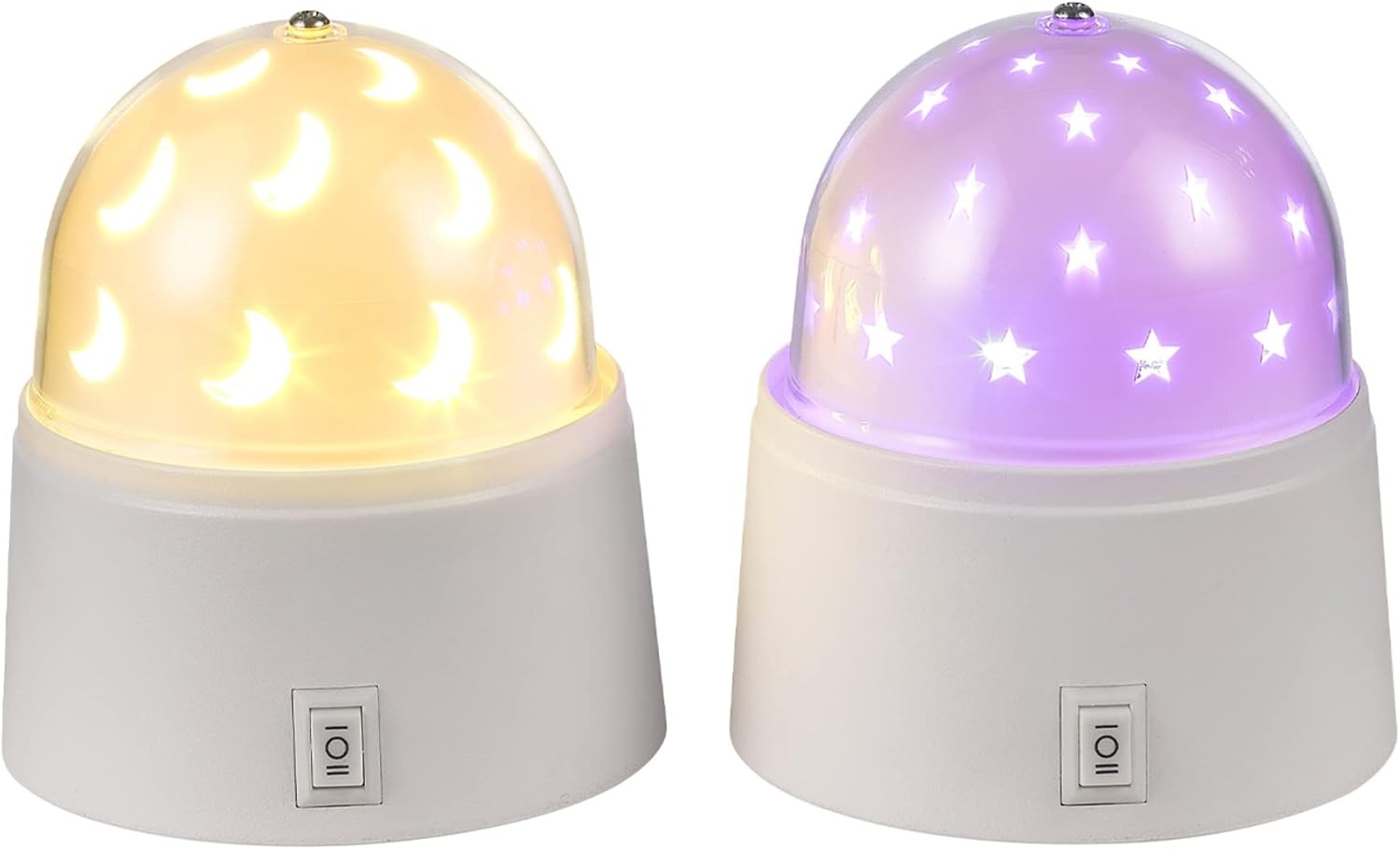 image:imageGLOBE Electric 13767 Rotating Projector Star and Moon LED Integrated Night Lights 2Pack 1x Star 1x Moon Battery Operated 30 Min Timer Onof Button White Finish