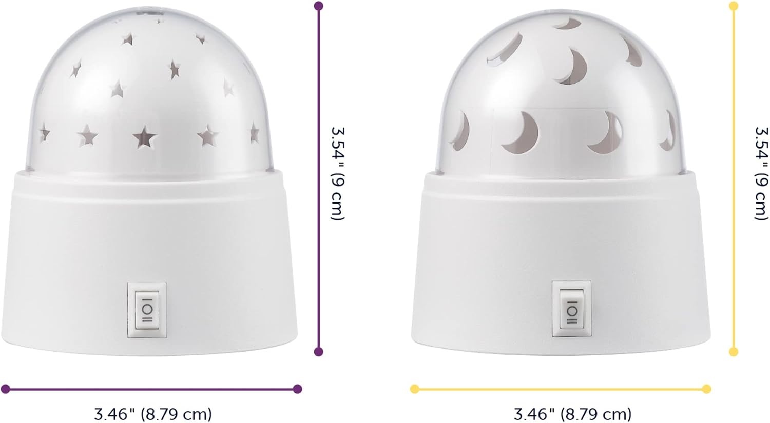 image:imageGLOBE Electric 13767 Rotating Projector Star and Moon LED Integrated Night Lights 2Pack 1x Star 1x Moon Battery Operated 30 Min Timer Onof Button White Finish