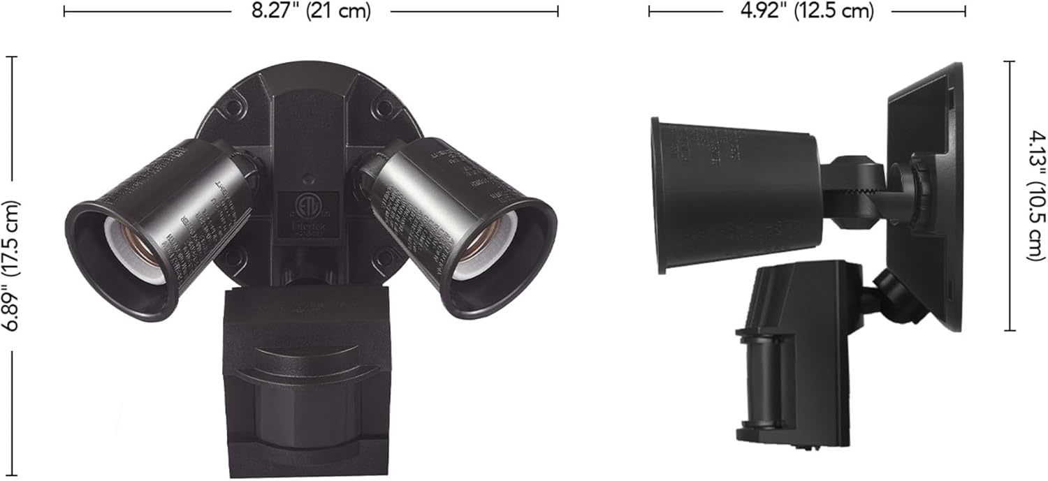 image:imageGLOBE Electric 240W Twin Head Motion Sensor Security Flood Light 110 Detection 60Ft Range Hardwired Bronze Finish Weather Resistant Outdoor Light 17000268
