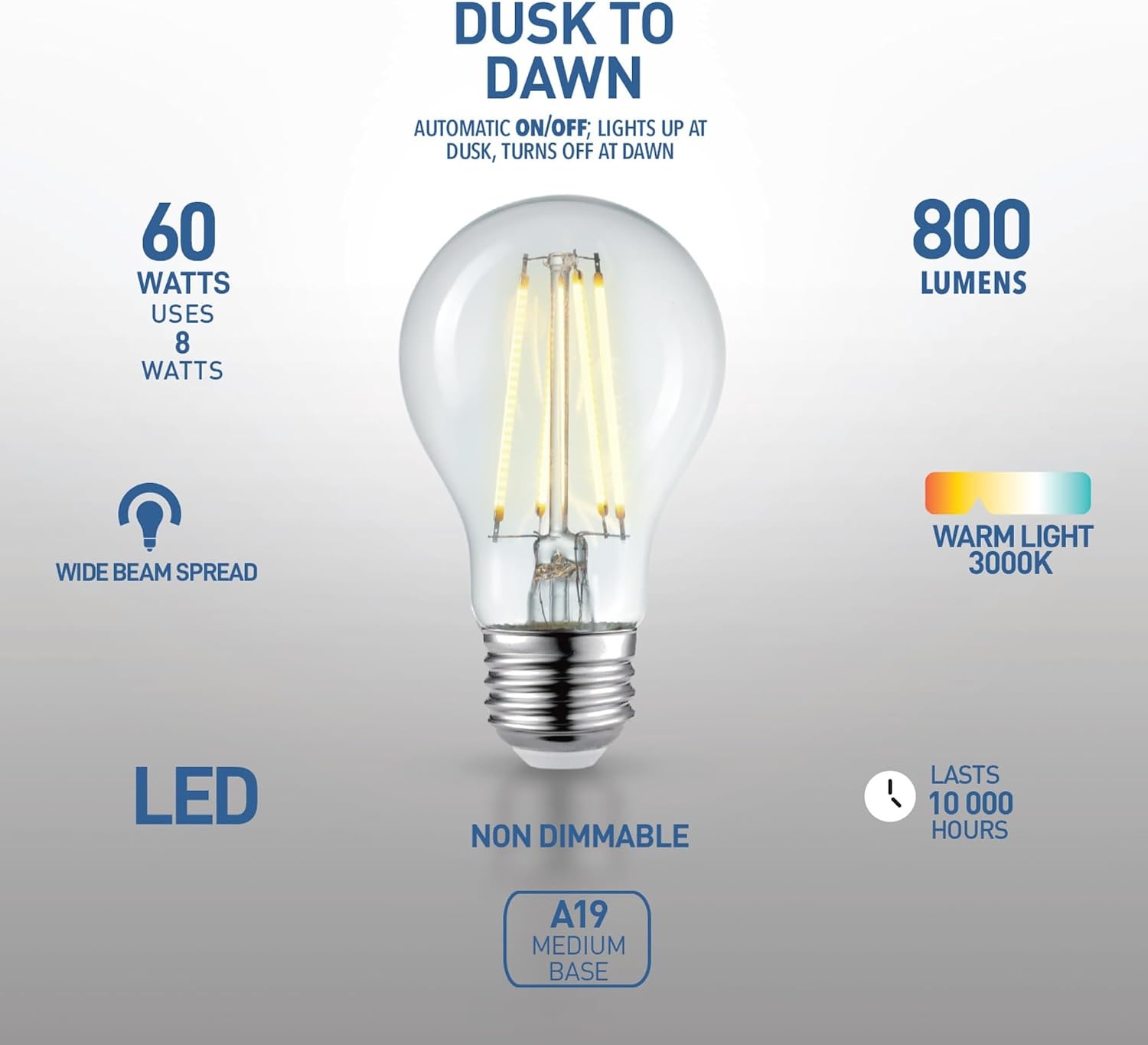 image:imageGLOBE Electric 35593 60W Equivalent Warm White 3000K A19 Dusk to Dawn NonDimmable LED Light Bulb E26 Base 800 Lumens