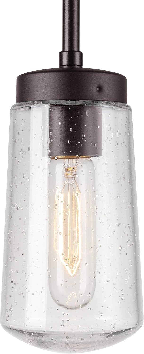 image:imageGLOBE Electric 44616 Tyson 1Light Outdoor Pendant Dark Bronze Clear Seeded Glass Shade Bulb IncludedBronze Tyson