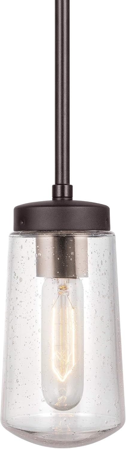 image:imageGLOBE Electric 44616 Tyson 1Light Outdoor Pendant Dark Bronze Clear Seeded Glass Shade Bulb IncludedBronze Tyson