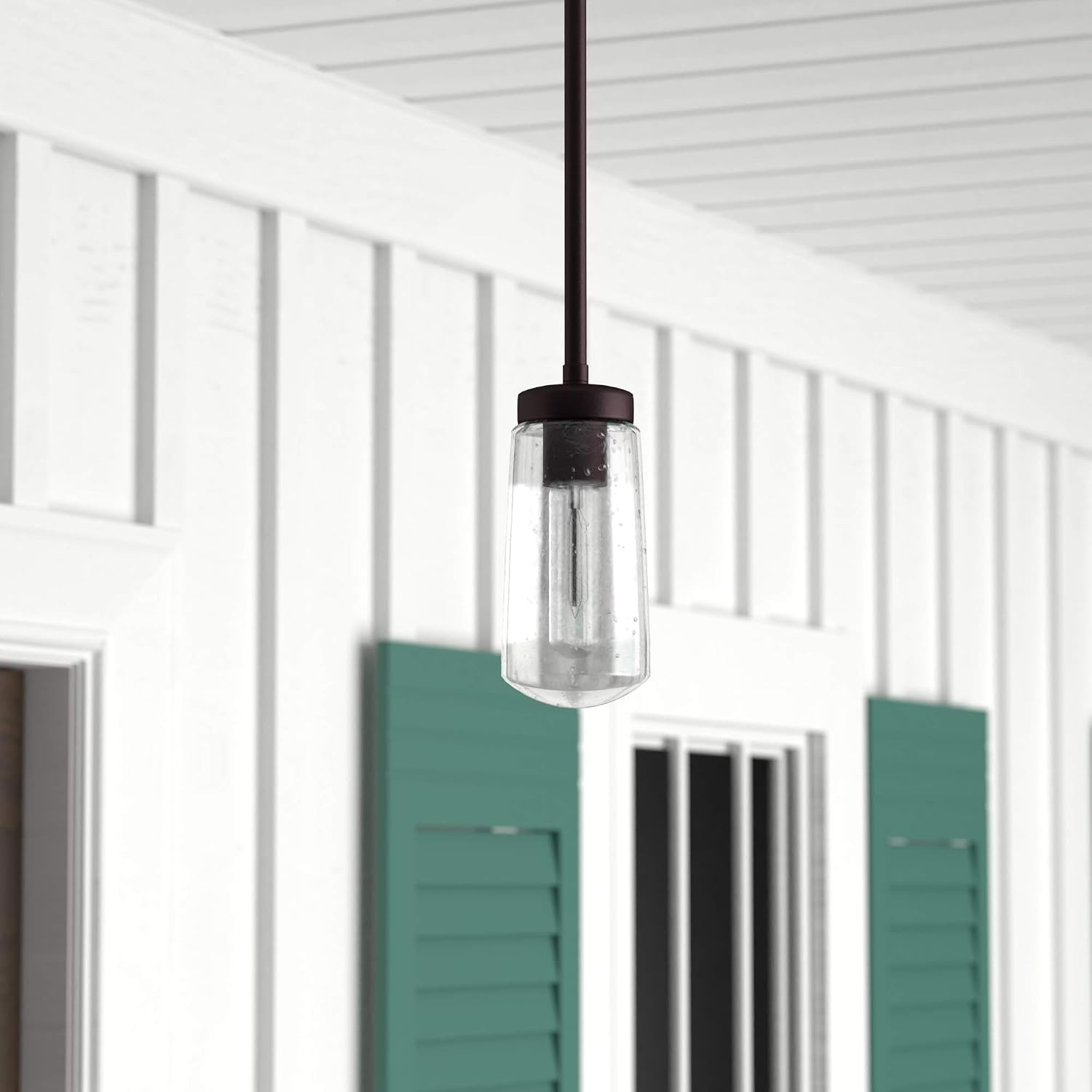 image:imageGLOBE Electric 44616 Tyson 1Light Outdoor Pendant Dark Bronze Clear Seeded Glass Shade Bulb IncludedBronze Tyson