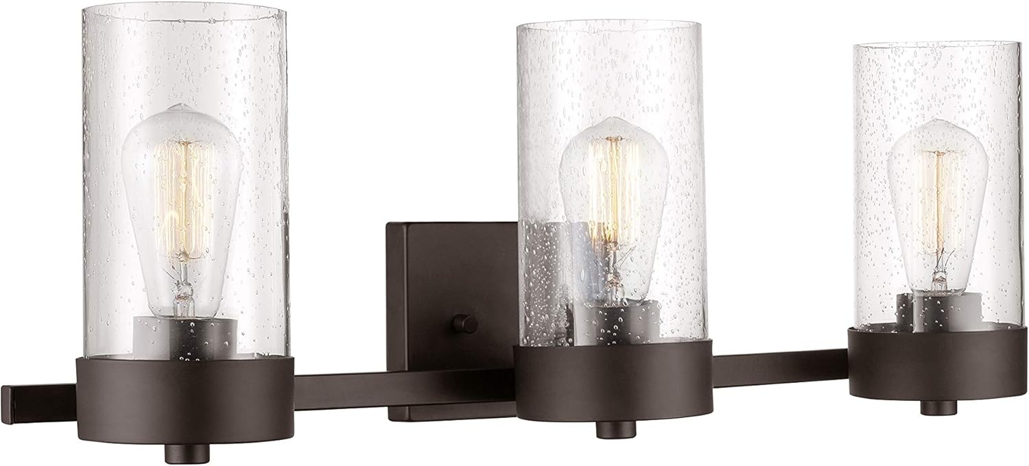 image:imageGLOBE Electric 51633 Axel 3Light Vanity Light Bronze Seeded Glass Shades Bulbs IncludedBronze