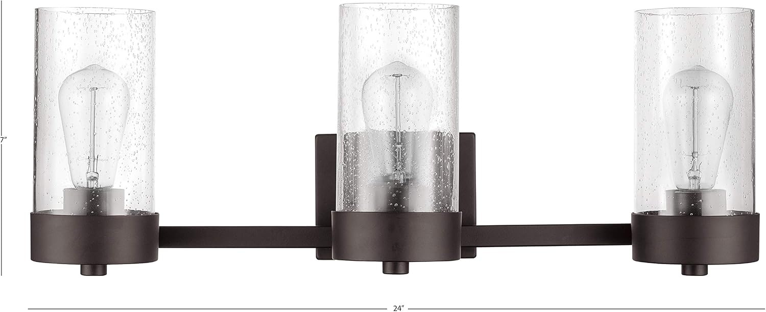 image:imageGLOBE Electric 51633 Axel 3Light Vanity Light Bronze Seeded Glass Shades Bulbs IncludedBronze