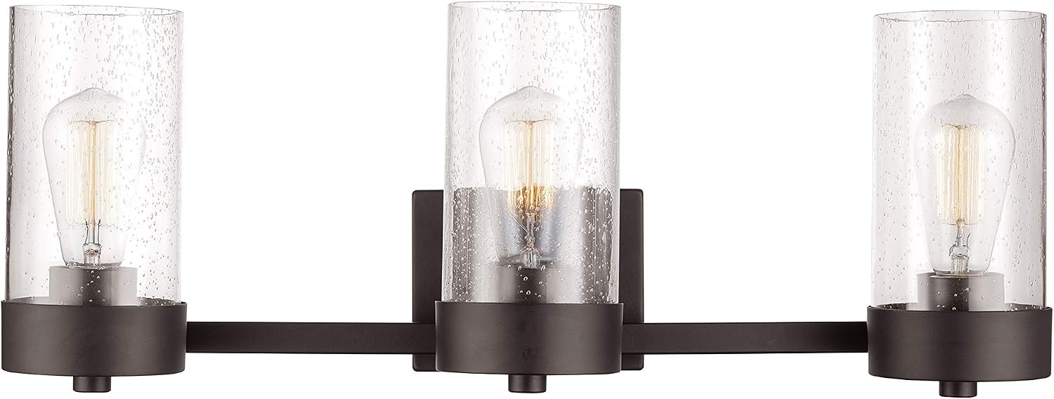image:imageGLOBE Electric 51633 Axel 3Light Vanity Light Bronze Seeded Glass Shades Bulbs IncludedBronze